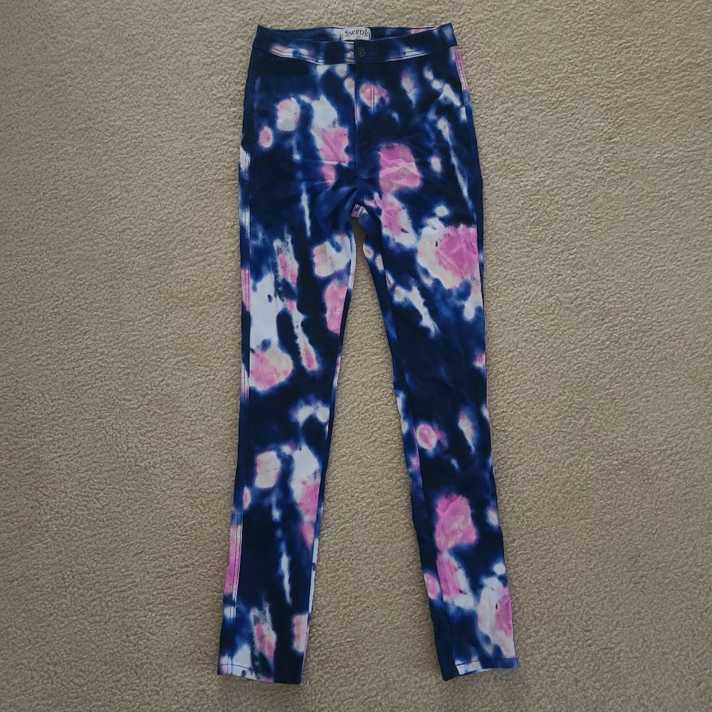 NWOT Reaction Tie Dye High Rise Stretchy Skinny Jeans - Navy/Pink - XL (16)